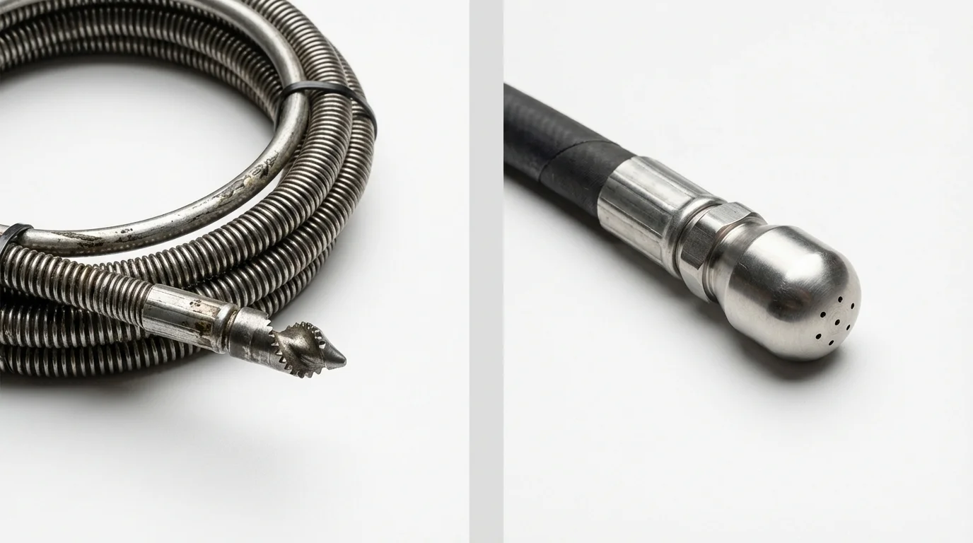 Drain snake cable and hydro jetting nozzle used for drain cleaning in Montour Falls, NY