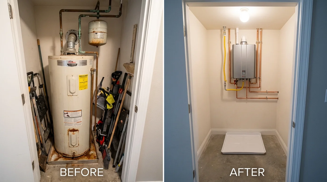Tank water heater versus wall-mounted tankless unit comparison for Montour Falls, NY homeowners
