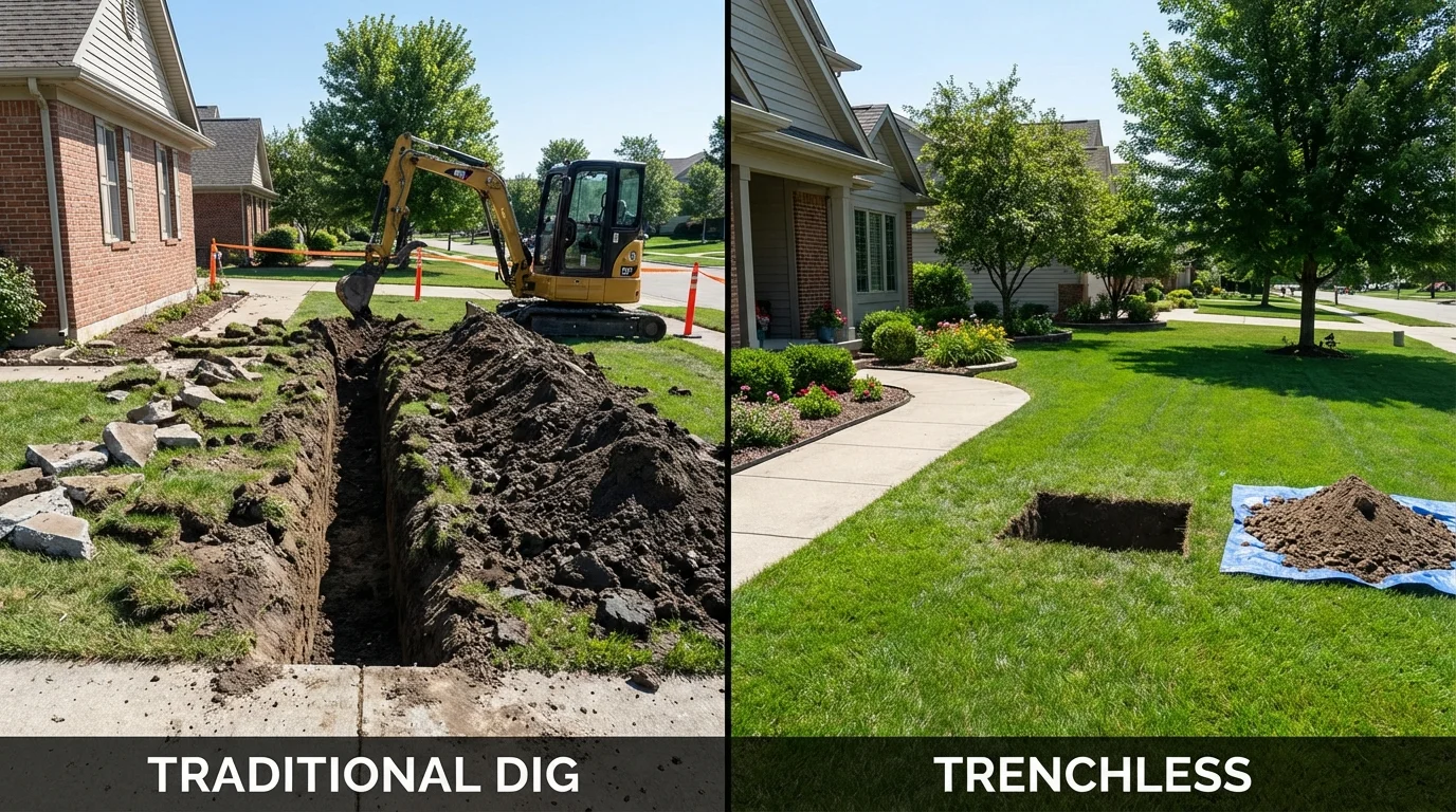 Trenchless sewer repair with minimal yard damage versus traditional excavation in Montour Falls, NY
